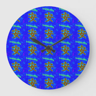 symbole chinois de tranquillité sur horloge bleue