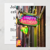 Symbole d'anniversaire Neon Invitation de fête d'a (Devant / Derrière)