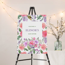 Symbole de Baby shower floral pourpre et doux pour