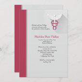 Symbole de Caduceus Invitation de graduation Red T (Devant / Derrière)