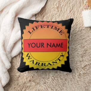 Symbole de garantie à vie Votre nom Coussin carré