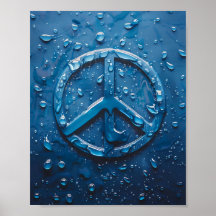 Symbole de paix de gouttelettes d'eau bleue Poster