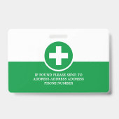 Symbole de premiers secours, badge d'identificatio (Arrière)