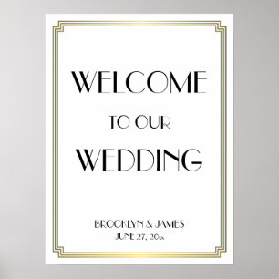 Symbole de réception de mariage Art déco or blanc