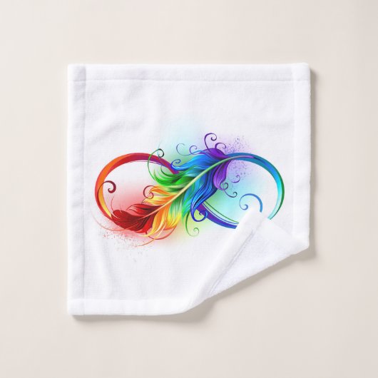 Symbole d'infini avec plume arc-en-ciel (Gant de toilette)