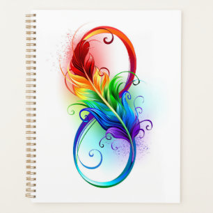Symbole d'infini avec plume arc-en-ciel
