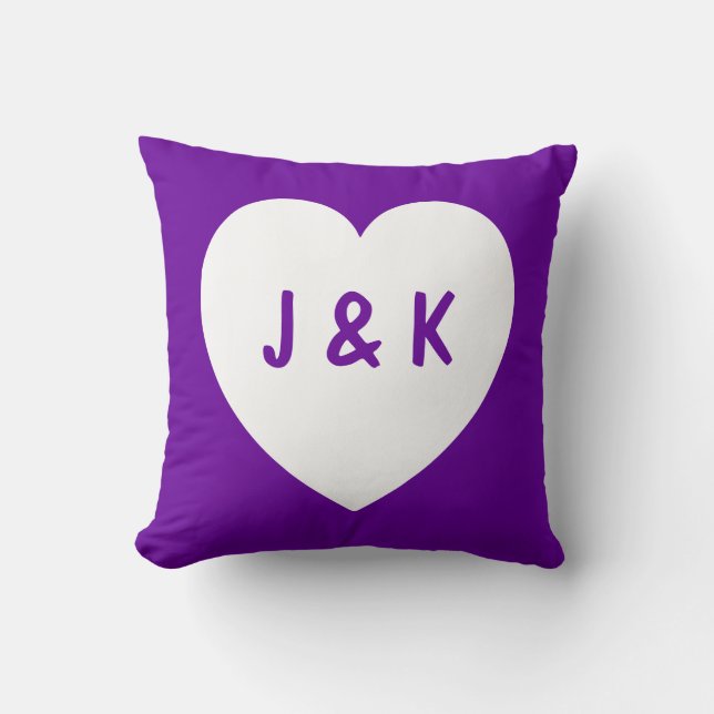 Symbole du coeur violet et blanc Coussin (Recto)