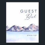 Symbole du livre d'or de la montagne<br><div class="desc">Ce panneau de livres d'hôtes Winter Mountain est ce que vous cherchez pour compléter votre simple mariage d'humour rustique. Conçu avec une aquarelle rose et bleu pastel qui se fond magnifiquement dans la marine et les tons vifs qui capturent parfaitement une soirée dans la nature. Il est sûr de réunir...</div>