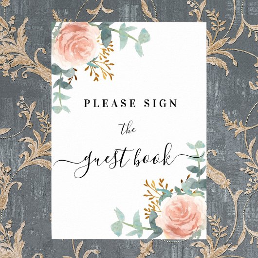 Symbole du livre d'or fleuri rose eucalyptus