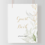 Symbole du livre d'or vert Foliing<br><div class="desc">Cette affiche de livres d'hôtes vert doré est parfaite pour une mariage ou une douche nuptiale rustique. Cette conception artistique présente une aquarelle dessinée à la main or et feuillage vert, inspirant la beauté naturelle. Faites la ligne de texte au bas du panneau vous-même en incluant la date, les noms...</div>