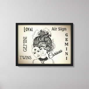 Symbole du zodiaque Gémeaux sur toile encadrée