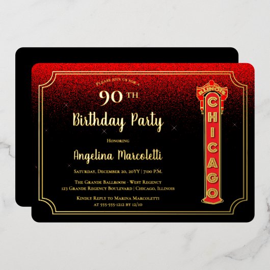 Symbole Glam Chicago 90e anniversaire Invitation F (Recto/Verso)