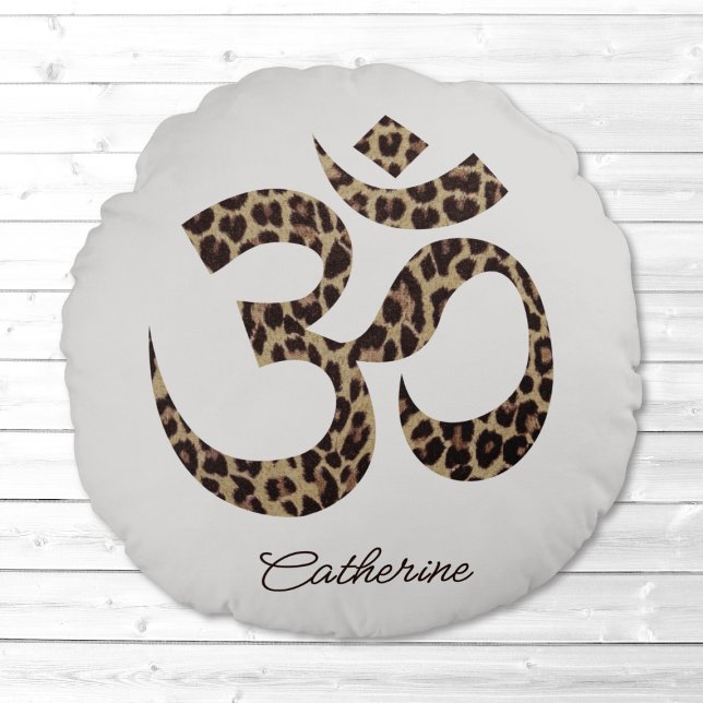 Symbole léopard Om Méditation Yoga Coussin rond (Créateur téléchargé)