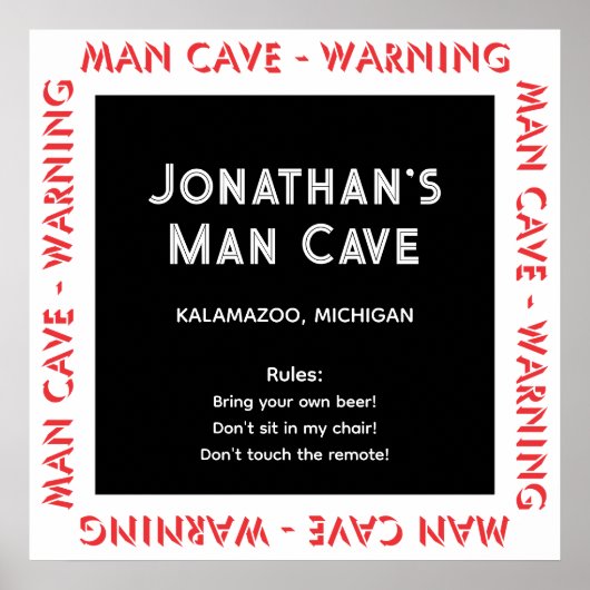 Symbole Man Cave Avertissements & Règles Poster (Devant)