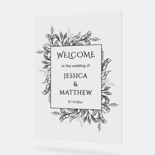 SYMBOLE Mariage ACrylique noir & blanc & Feuille (Angle)