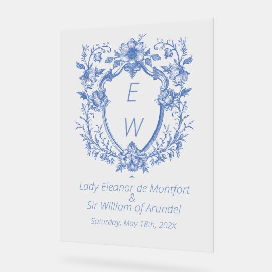 Symbole Mariage du monogramme en lin bleu orange (Angle)