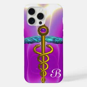 SYMBOLE MÉDICAL CADUCÉE OR Monogramme Violet