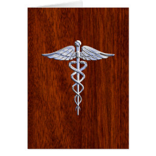 Symbole Médicale Silver Caduceus Décor en acajou
