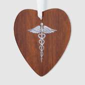 Symbole Médicale Silver Caduceus Décor en acajou (devant)