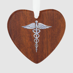 Symbole Médicale Silver Caduceus Décor en acajou