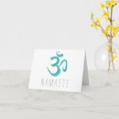 Symbole Om turquoise - Carte Namaste (Fleur jaune)