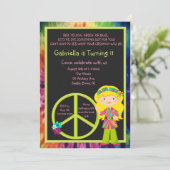 SYMBOLE Tie Dye Hippie Girl & Peace Invitation d'a (Debout devant)