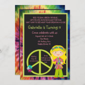 SYMBOLE Tie Dye Hippie Girl & Peace Invitation d'a (Devant / Derrière)
