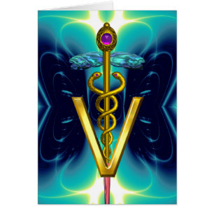 SYMBOLE VÉTÉRINAIRE CADUCÉE OR Turquoise Bleu