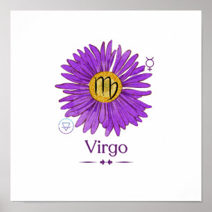 Symbole Virgo Zodiac avec Poster de fleurs d'aster
