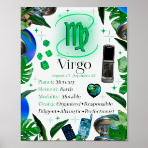 Symbole Virgo Zodiac Star Y2K Blanc 4:5 Poster