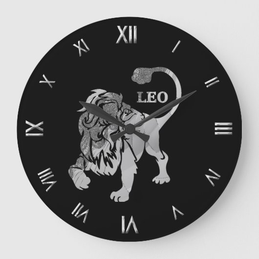Symbole zodiaque en argent Leo Horloge murale (Recto)