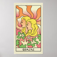 SYMBOLE Zodiaque Gemini Poster vintage d'art Abstr