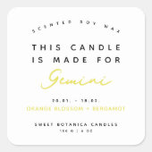 Symbole zodiaque moderne étiquette de bougie Gemin (Devant)