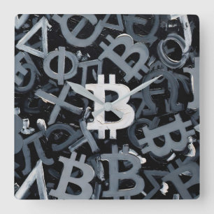 Symbolen van Bitcoin (Stijl: 3) Vierkante Klok
