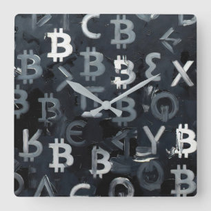 Symbolen van Bitcoin (Stijl: 7) Vierkante Klok