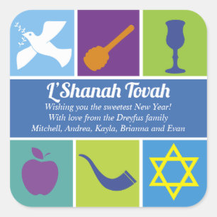 Symbolen van Rosh Hashanah Vierkante Sticker