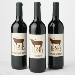 Symbolen van Texas, Longhorn, bruin Wijn Etiket