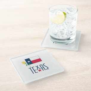 Symbolen van Texas, Texas Flag en Yellow Rose Glas Glazen Onderzetter