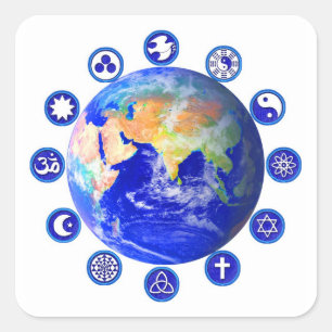Symbolen van vrede en eenheid rond de aarde vierkante sticker
