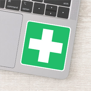 Symbolen voor eerste hulp, wit kruis groen sticker