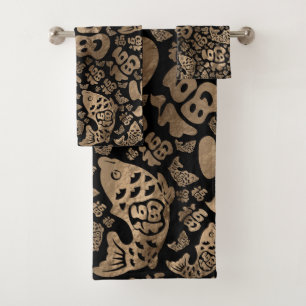 Symboles chanceux chinois et poisson koi noir et o