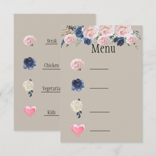 Symboles de menu Taupe Bleu Navy Rose Paeonia (Devant / Derrière)