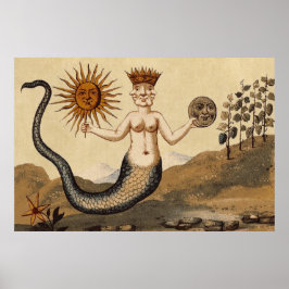 Symbolische alchemie met Sun en Moon Sepia Poster