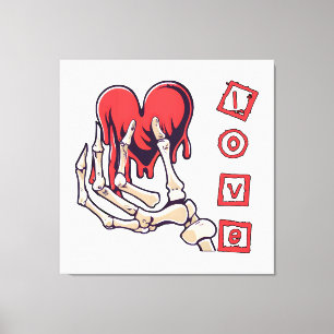 Symbolische liefde skelet hand geeft hart canvas afdruk