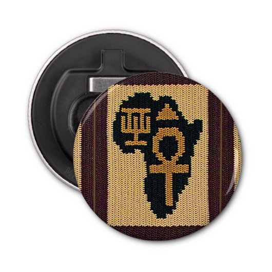 Symbool Afrika-kaart Kroesdruk Ankh & Excellence Button Flesopener (Voorkant)