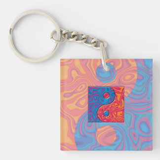 Symbool blauw en Oranje Yin Yang Sleutelhanger
