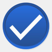 Symbool blauw vinkje ronde sticker (Voorkant)