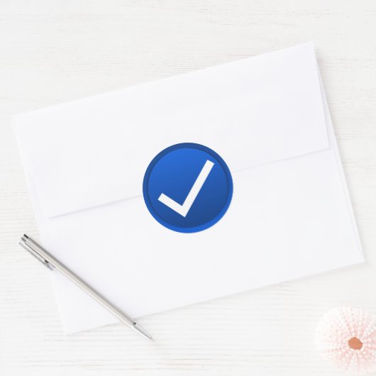 Symbool blauw vinkje ronde sticker (Envelop)