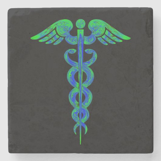 Symbool Caduceus Black Blue Medical Stenen Onderzetter (Voorkant)