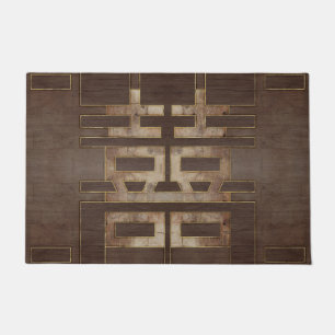 Symbool Geometrisch goud met dubbel geluk op hout Deurmat
